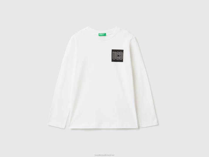 kinderen Benetton T-shirt met lange mouwen en logo wit 4R624792