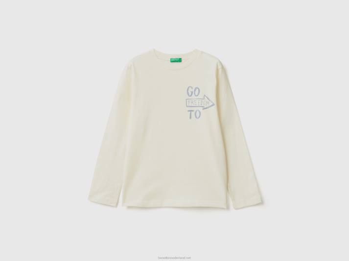 kinderen Benetton T-shirt met lange mouwen en print romig wit 4R621772