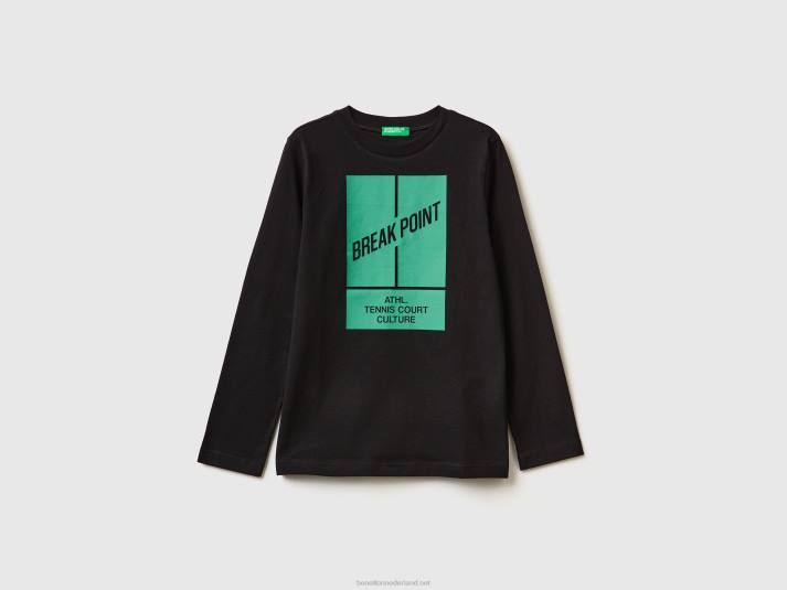 kinderen Benetton T-shirt met lange mouwen en print zwart 4R621785