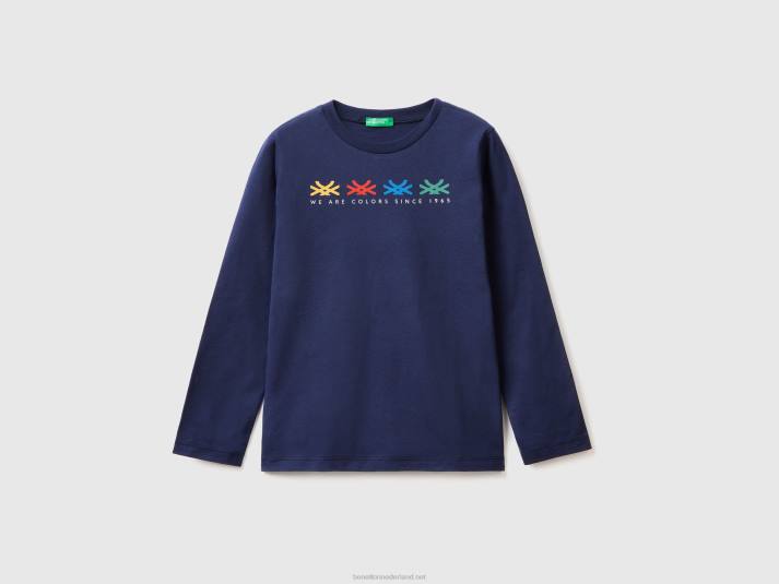 kinderen Benetton T-shirt met lange mouwen van biologisch katoen donkerblauw 4R621650