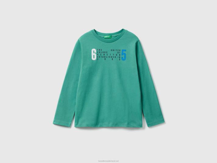 kinderen Benetton T-shirt met lange mouwen van biologisch katoen donkergroen 4R621668