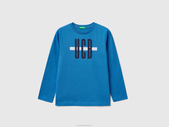 kinderen Benetton T-shirt met lange mouwen van biologisch katoen helderblauw 4R624825