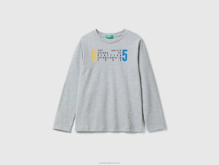 kinderen Benetton T-shirt met lange mouwen van biologisch katoen lichtgrijs 4R624768