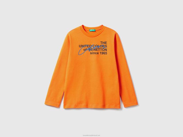 kinderen Benetton T-shirt met lange mouwen van biologisch katoen oranje 4R621744