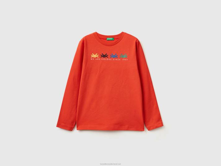 kinderen Benetton T-shirt met lange mouwen van biologisch katoen rood 4R624787