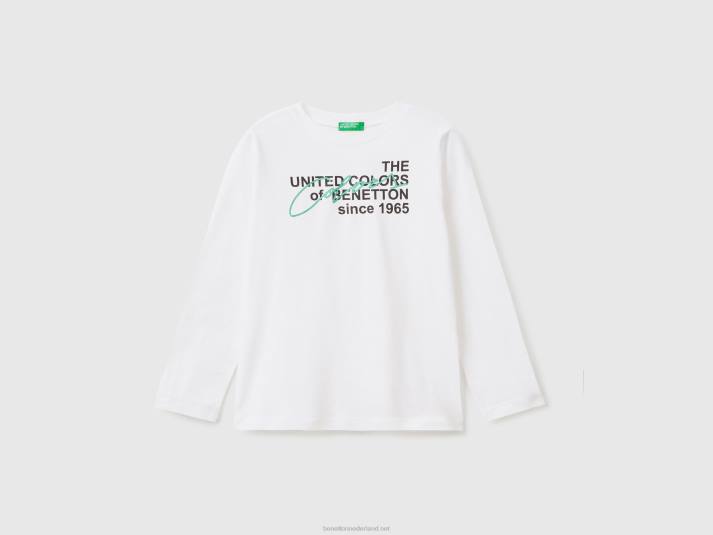 kinderen Benetton T-shirt met lange mouwen van biologisch katoen wit 4R624788