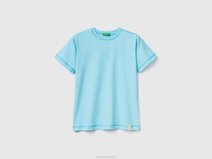 kinderen Benetton T-shirt met ronde hals van gerecyclede stof neon hemelsblauw 4R624771