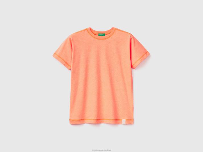 kinderen Benetton T-shirt met ronde hals van gerecyclede stof neon-oranje 4R621655