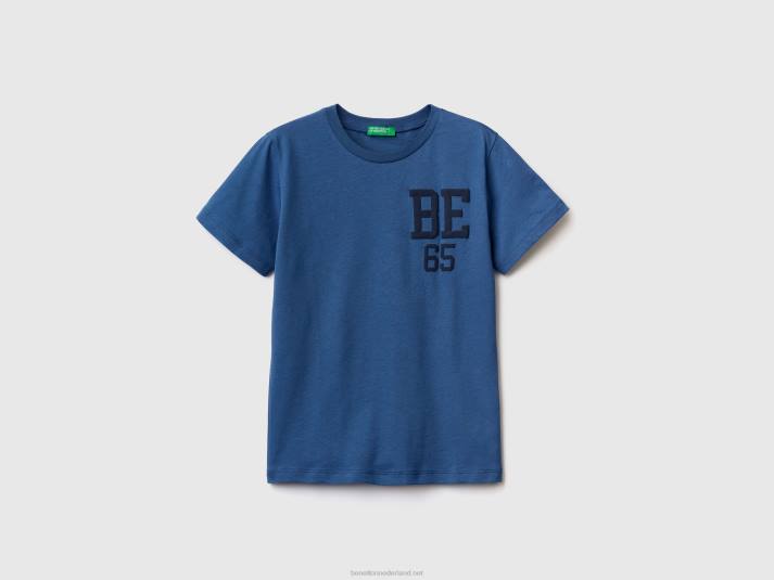 kinderen Benetton T-shirt van 100% biologisch katoen met logo helderblauw 4R624779
