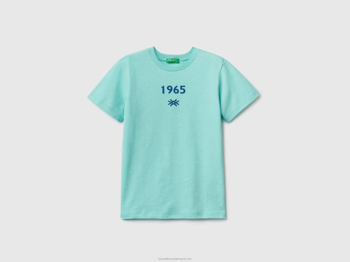 kinderen Benetton T-shirt van 100% biologisch katoen met logo hemelsblauw 4R621680