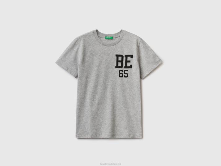 kinderen Benetton T-shirt van 100% biologisch katoen met logo lichtgrijs 4R624817