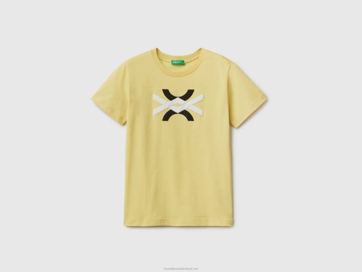 kinderen Benetton T-shirt van 100% biologisch katoen met logo limoen 4R621799