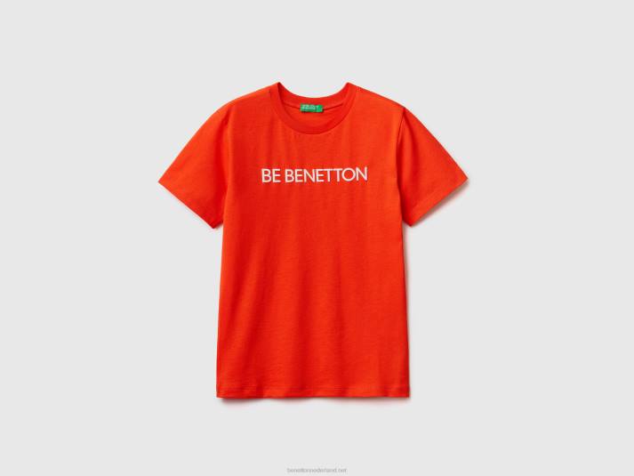 kinderen Benetton T-shirt van 100% biologisch katoen met logo rood koraal 4R621701