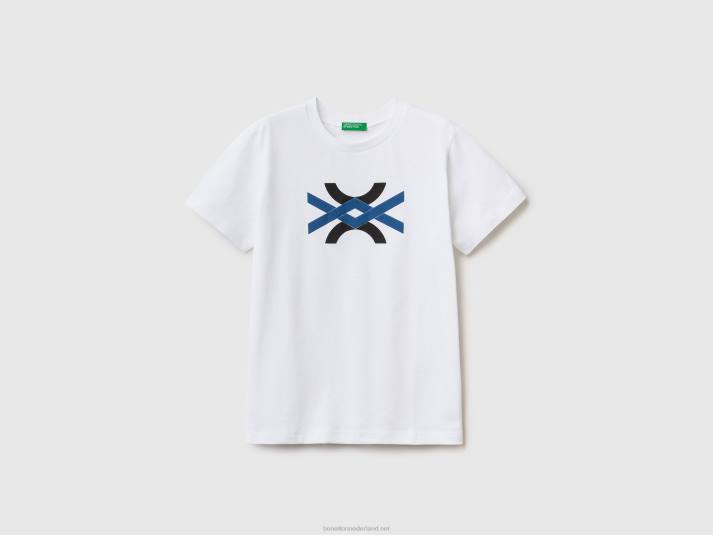 kinderen Benetton T-shirt van 100% biologisch katoen met logo wit 4R621795