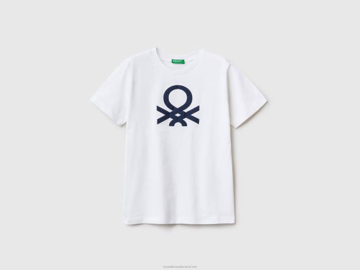 kinderen Benetton T-shirt van 100% biologisch katoen met logo wit 4R624818