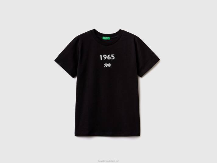 kinderen Benetton T-shirt van 100% biologisch katoen met logo zwart 4R621735