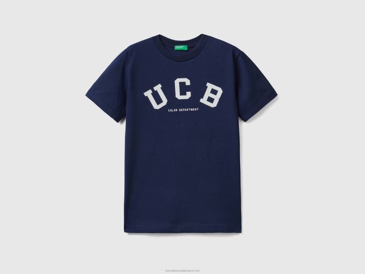 kinderen Benetton T-shirt van 100% katoen met logo donkerblauw 4R621685