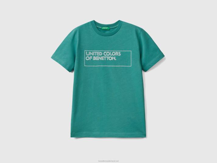 kinderen Benetton T-shirt van 100% katoen met logo donkergroen 4R621766