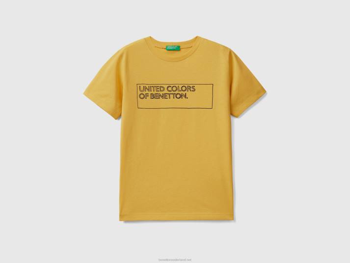 kinderen Benetton T-shirt van 100% katoen met logo geel 4R621715