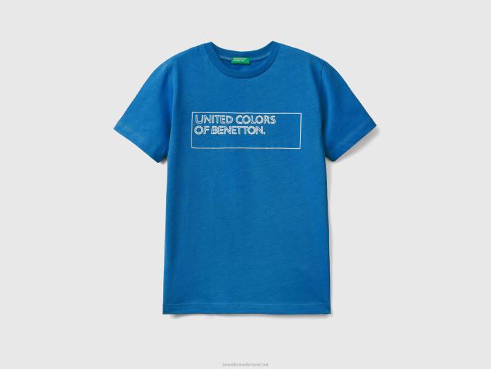 kinderen Benetton T-shirt van 100% katoen met logo helderblauw 4R621682
