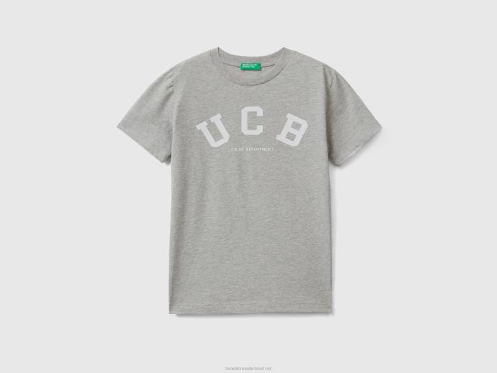 kinderen Benetton T-shirt van 100% katoen met logo lichtgrijs 4R621711