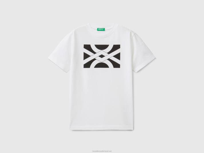 kinderen Benetton T-shirt van 100% katoen met logo wit 4R621727