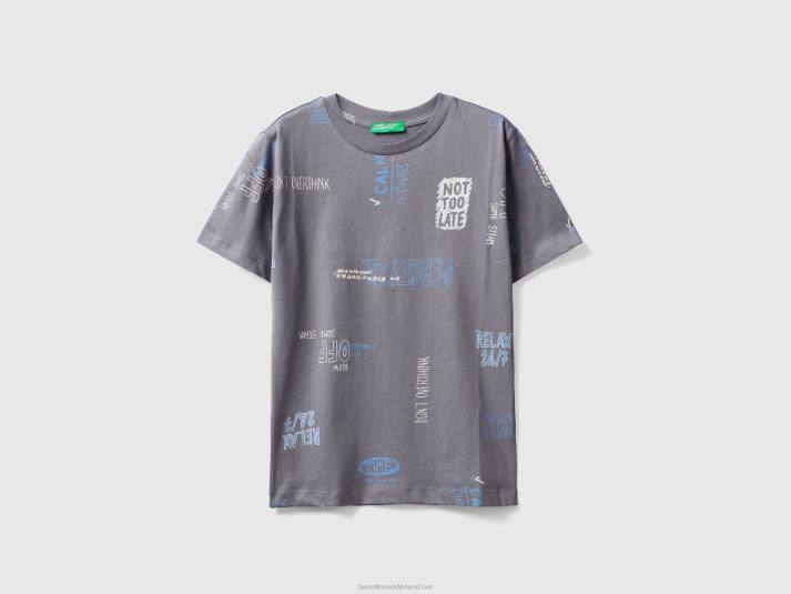 kinderen Benetton T-shirt van 100% katoen met print grijs 4R621687