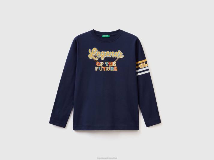 kinderen Benetton T-shirt van 100% katoen met retro print donkerblauw 4R621788