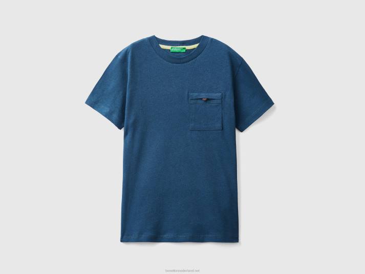 kinderen Benetton T-shirt van linnenmix met zak donkerblauw 4R621731