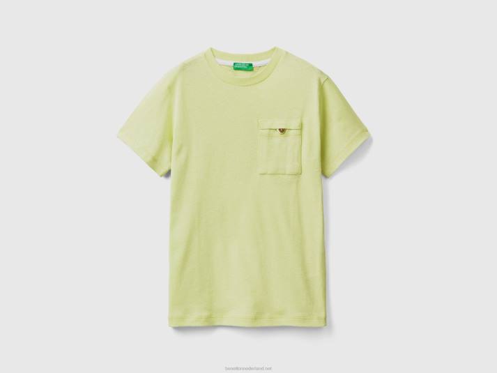 kinderen Benetton T-shirt van linnenmix met zak limoen 4R624797