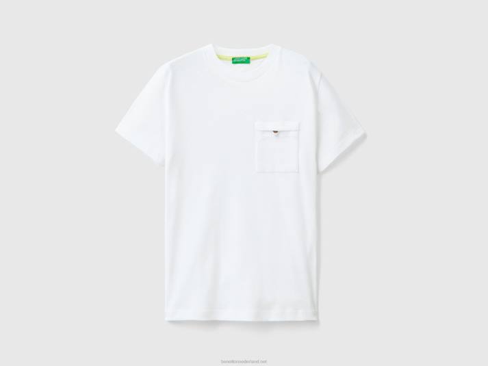 kinderen Benetton T-shirt van linnenmix met zak wit 4R624798