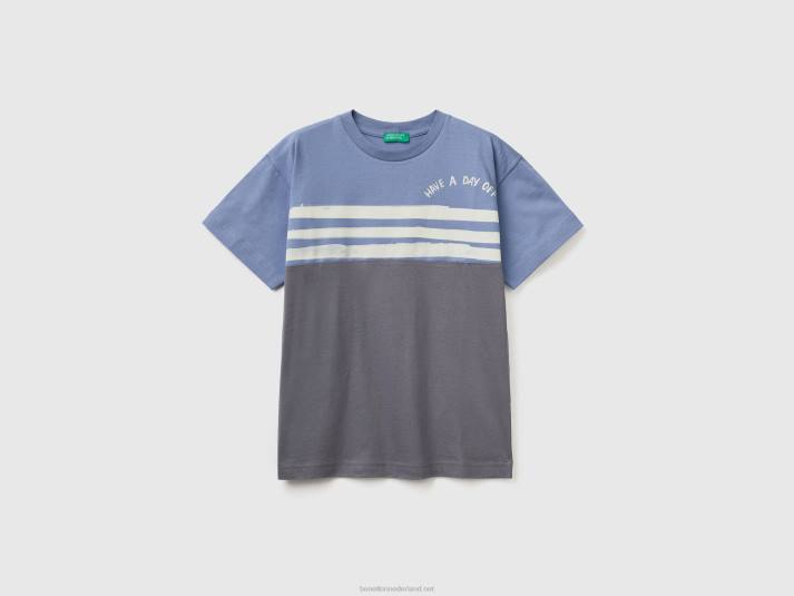 kinderen Benetton colourblock t-shirt met print luchtmacht blauw 4R624815