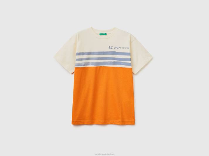 kinderen Benetton colourblock t-shirt met print romig wit 4R621695
