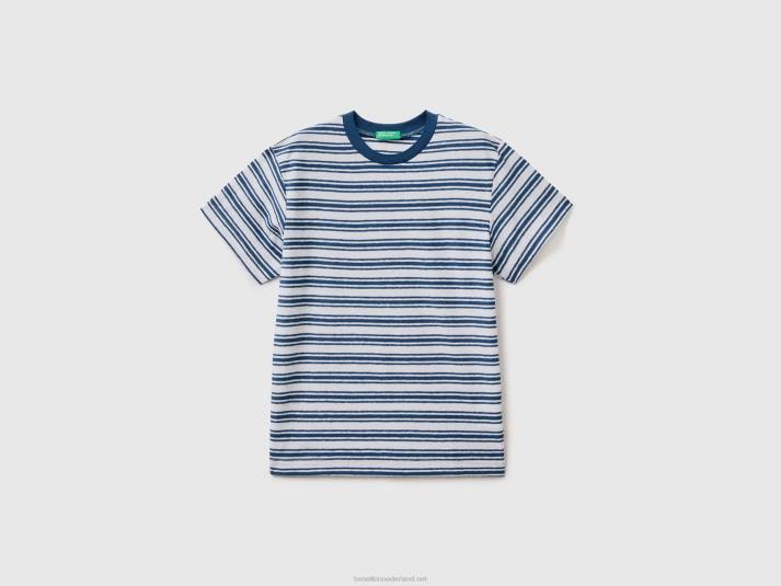 kinderen Benetton gestreept T-shirt van linnenmix blauw 4R621797