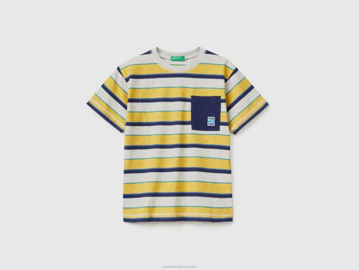 kinderen Benetton gestreept t-shirt met zak geel 4R621661