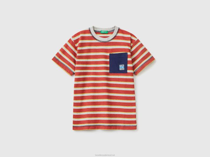 kinderen Benetton gestreept t-shirt met zak rood 4R621775