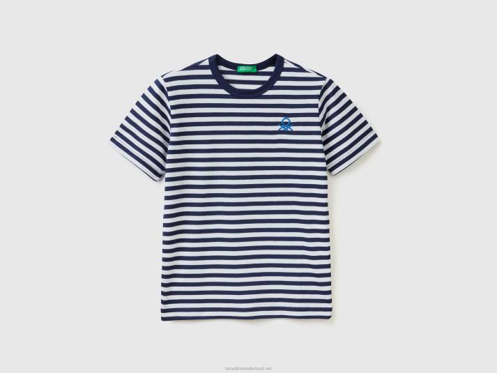 kinderen Benetton gestreept t-shirt van 100% katoen blauw 4R621652