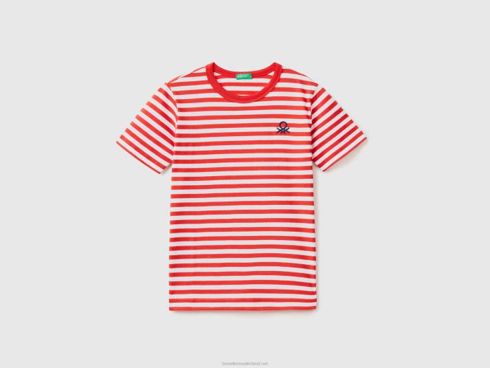 kinderen Benetton gestreept t-shirt van 100% katoen rood 4R621714
