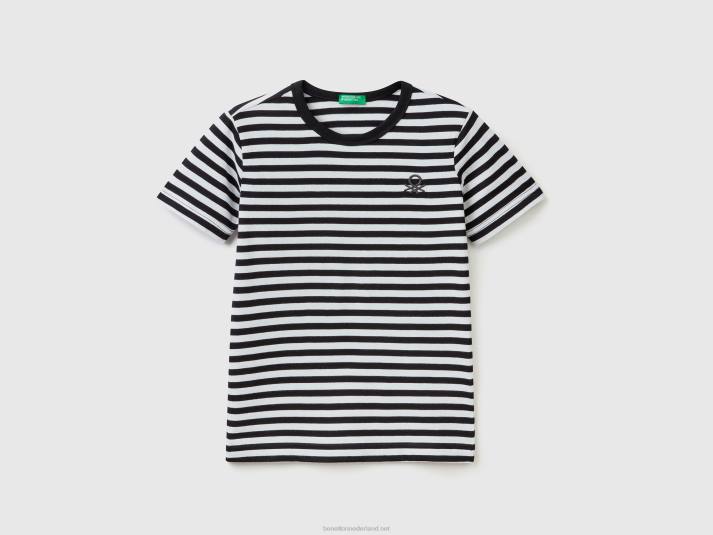 kinderen Benetton gestreept t-shirt van 100% katoen zwart 4R621651
