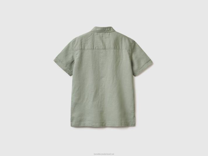 kinderen Benetton overhemd met korte mouwen van een linnenmix groente 4R621698
