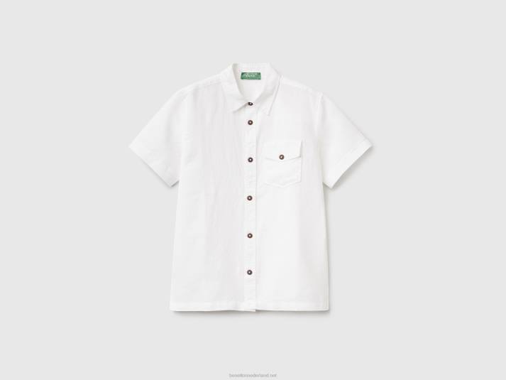 kinderen Benetton overhemd met korte mouwen van een linnenmix wit 4R624795