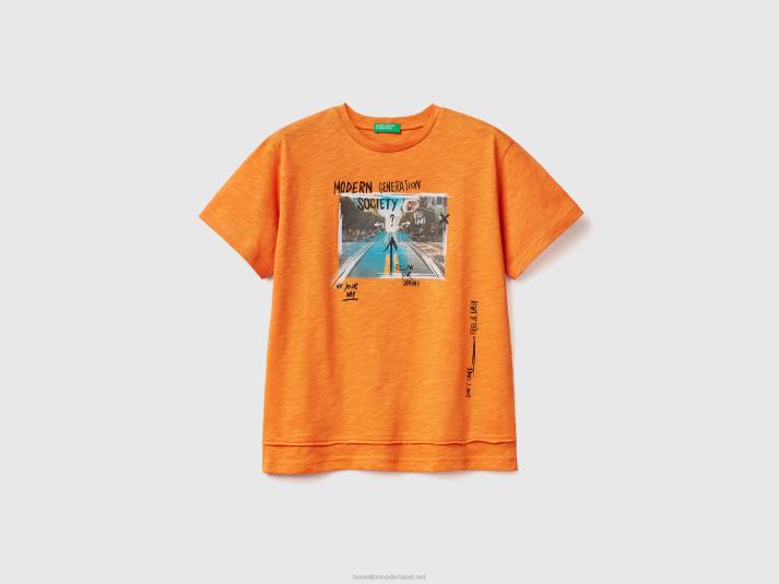 kinderen Benetton t-shirt met fotoprint oranje 4R621693