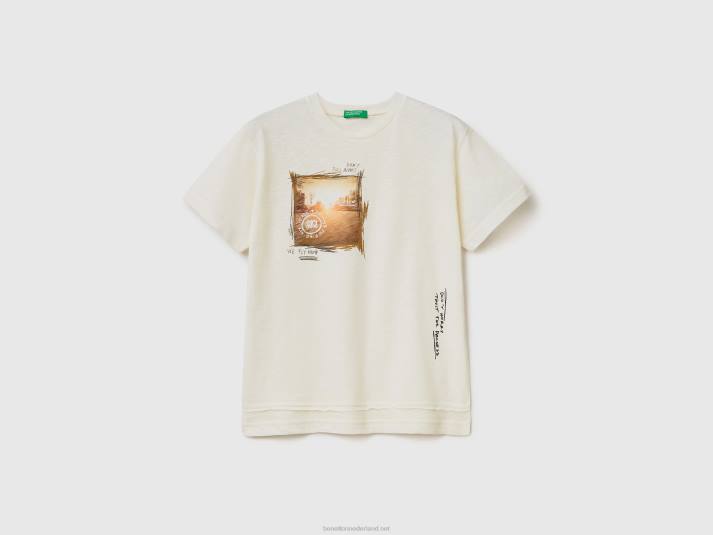 kinderen Benetton t-shirt met fotoprint romig wit 4R621758