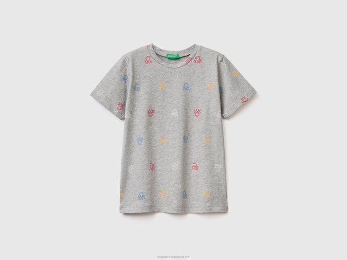 kinderen Benetton t-shirt met logoprint grijs 4R621656