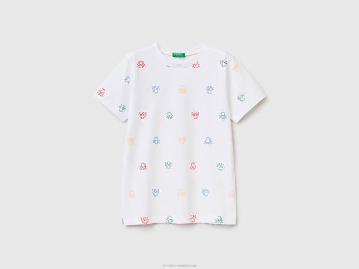 kinderen Benetton t-shirt met logoprint wit 4R621691