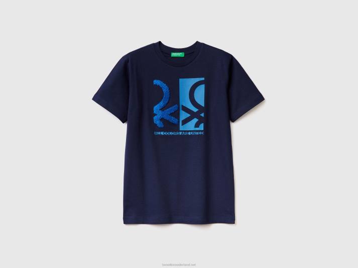 kinderen Benetton t-shirt met print en borduursel donkerblauw 4R621663