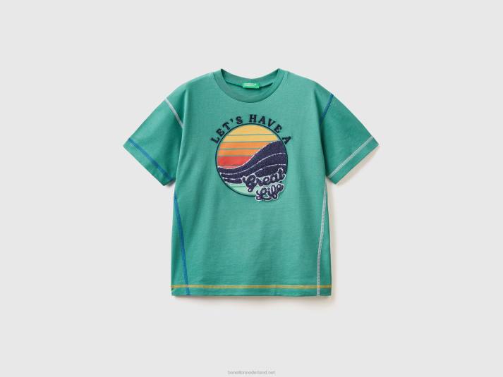 kinderen Benetton t-shirt met print en borduursel donkergroen 4R621740