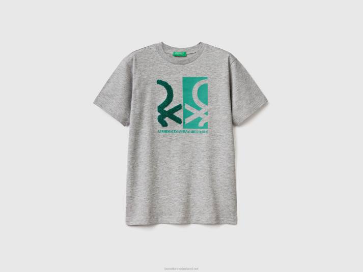 kinderen Benetton t-shirt met print en borduursel lichtgrijs 4R621692