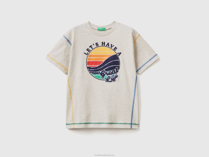 kinderen Benetton t-shirt met print en borduursel lichtgrijs 4R621717