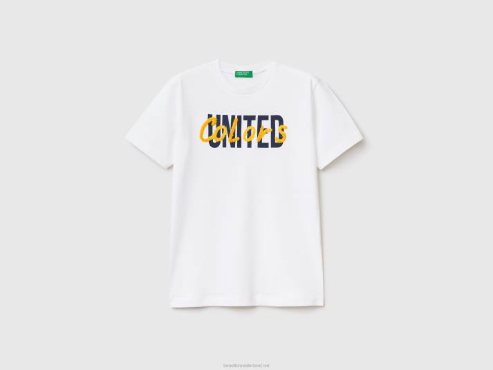 kinderen Benetton t-shirt met print en borduursel wit 4R624793